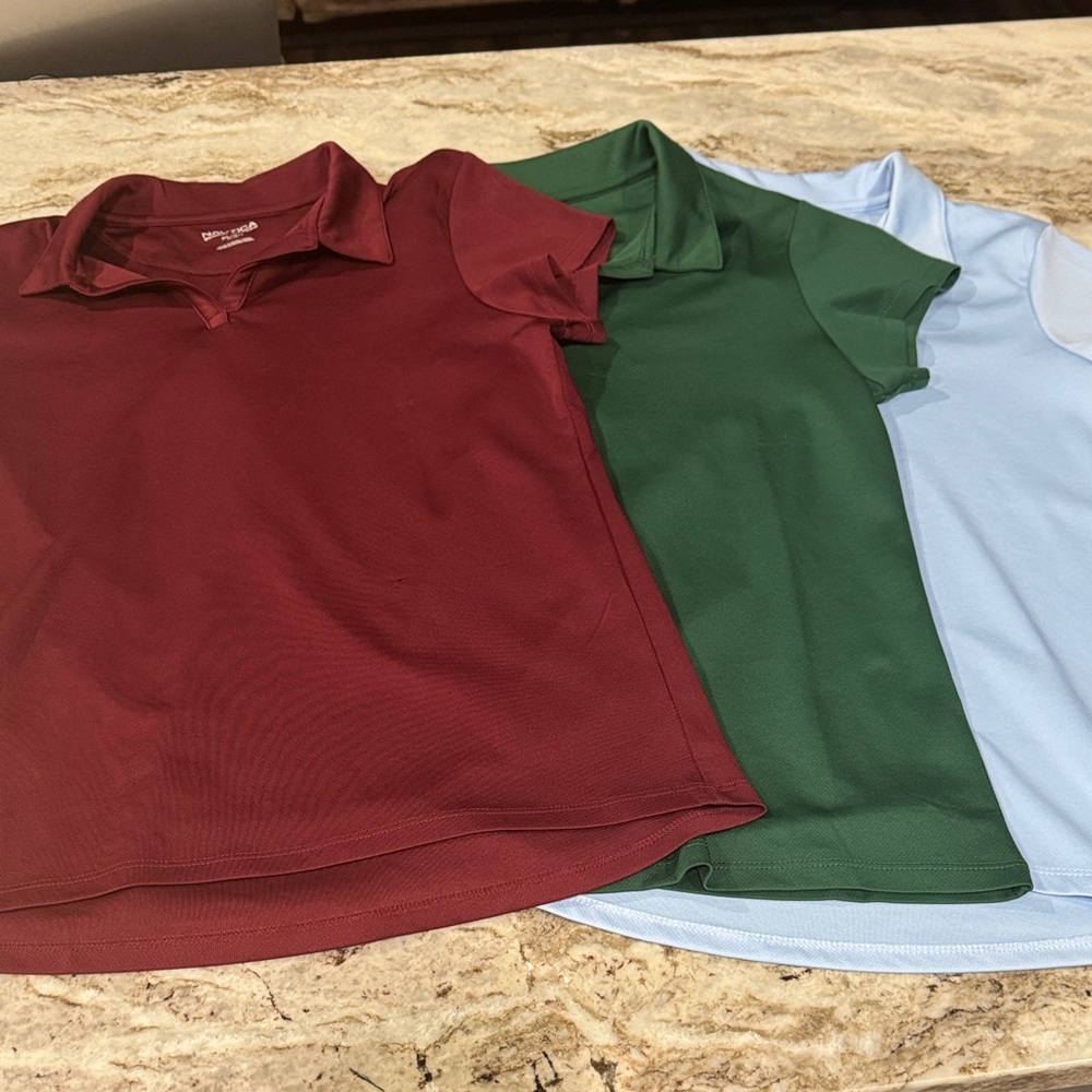 Set of Three Polo Shirts - Burgundy, Green, and Light Blue